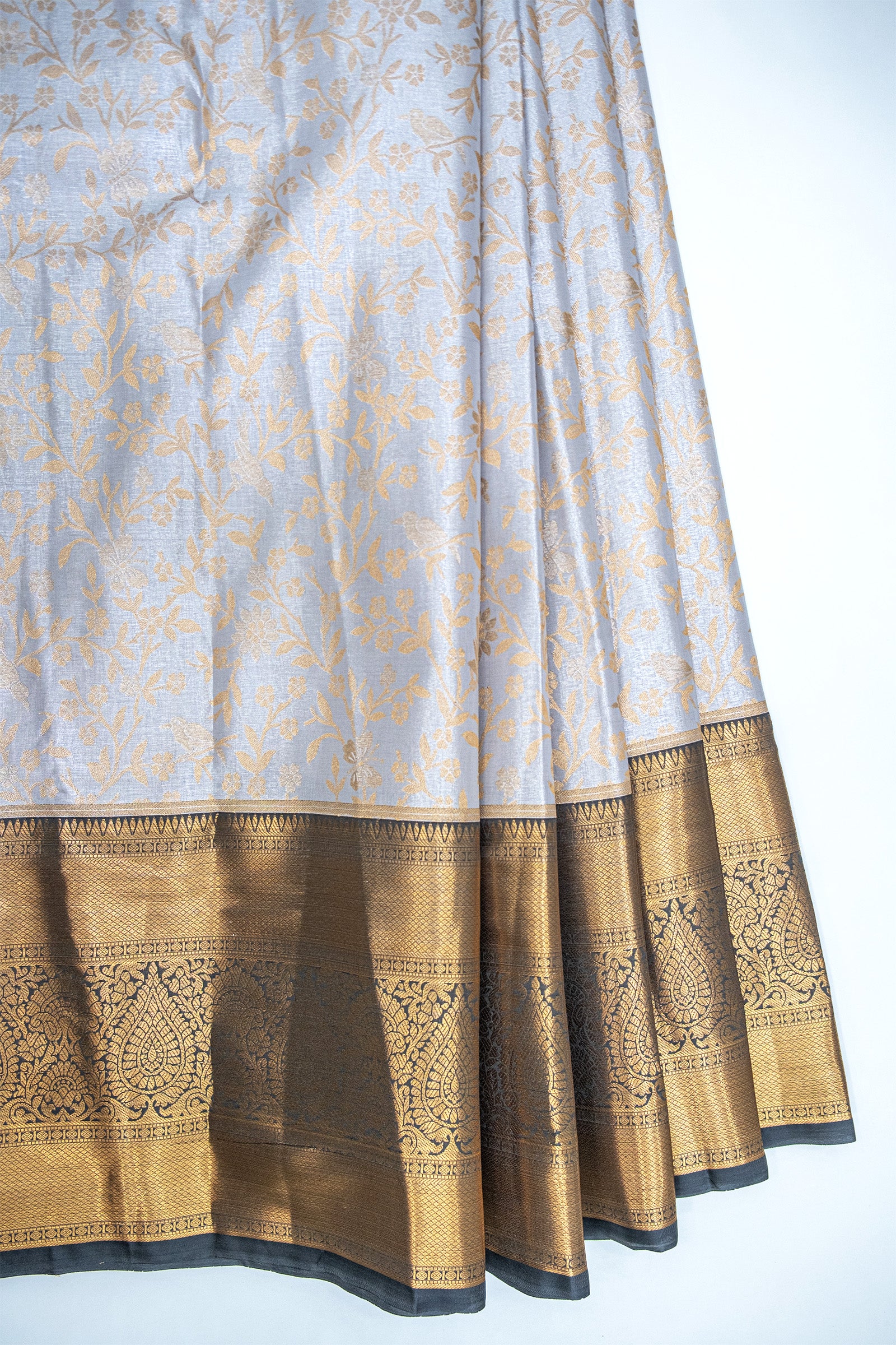 LAVENDER GREY & GOLD - DHARMAVARAM BROCADE SILVER TISSUE SILK SAREE