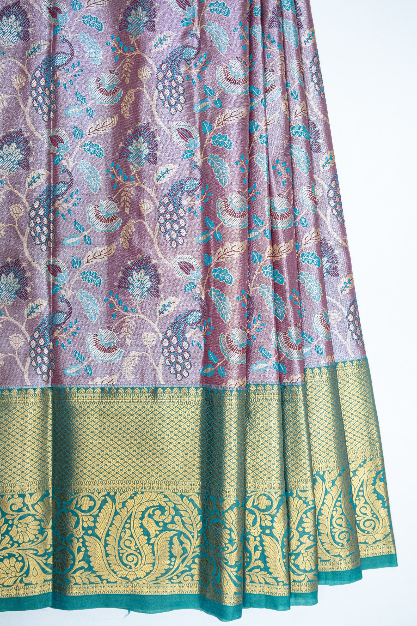 SKY BLUE & LIGHT WINE - DHARMAVARAM BROCADE SILVER TISSUE SILK SAREE