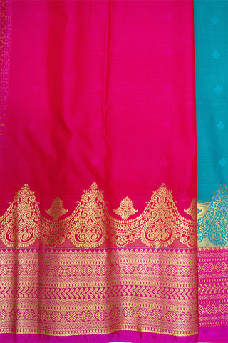 TEAL BLUE & PINK - SEMI KANCHIPURAM SILK SAREE