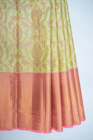 CGREEN & ORANGE - DHARMAVARAM BROCADE SILVER TISSUE SILK SAREE