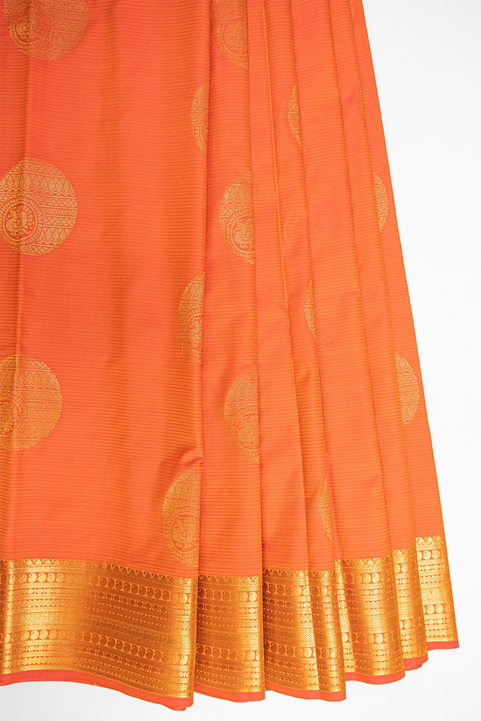 CARROT ORANGE & GOLD - KANCHIPURAM SOFT SILK SAREE