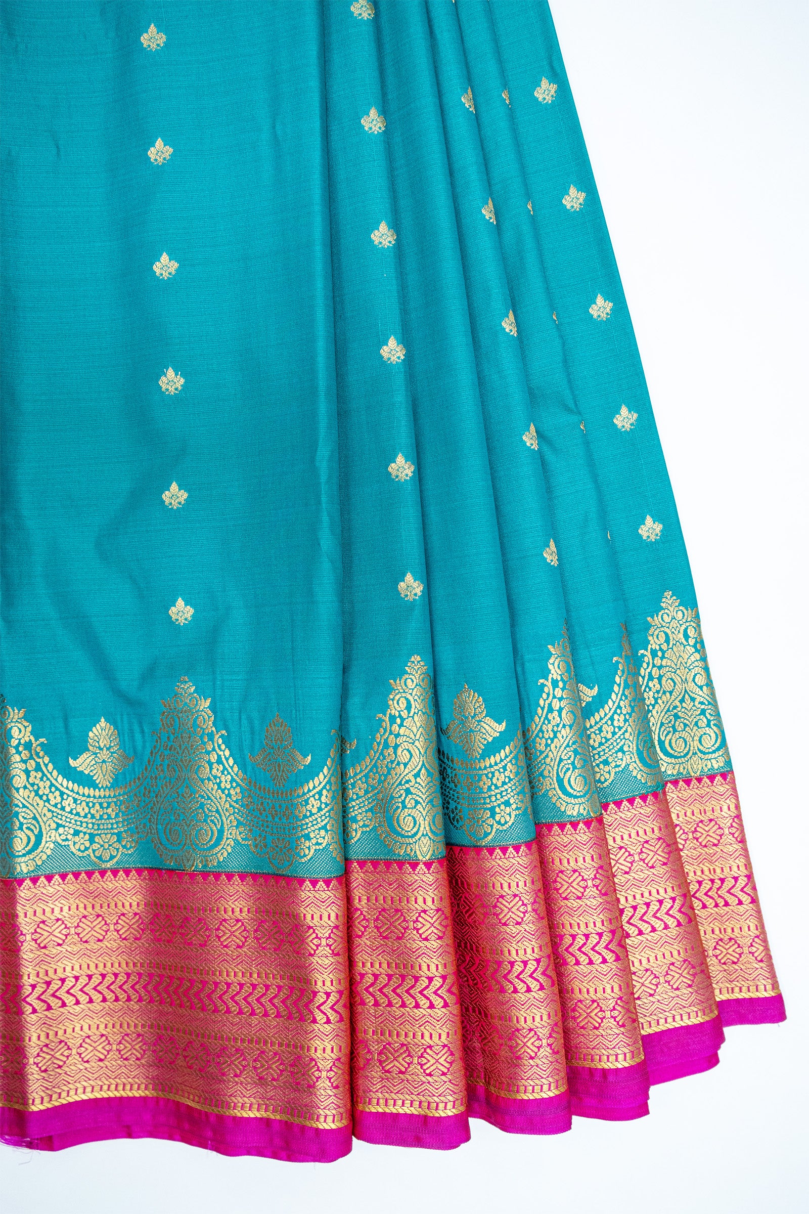 TEAL BLUE & PINK - SEMI KANCHIPURAM SILK SAREE