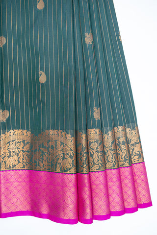 DARK SLATE GREY & PINK - SEMI KANCHIPURAM SILK SAREE