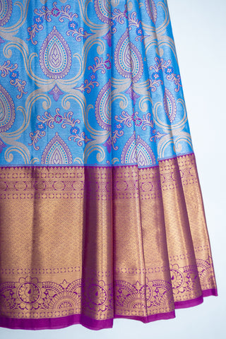 BLUE & PURPLE - DHARMAVARAM BROCADE SILVER TISSUE SILK SAREE