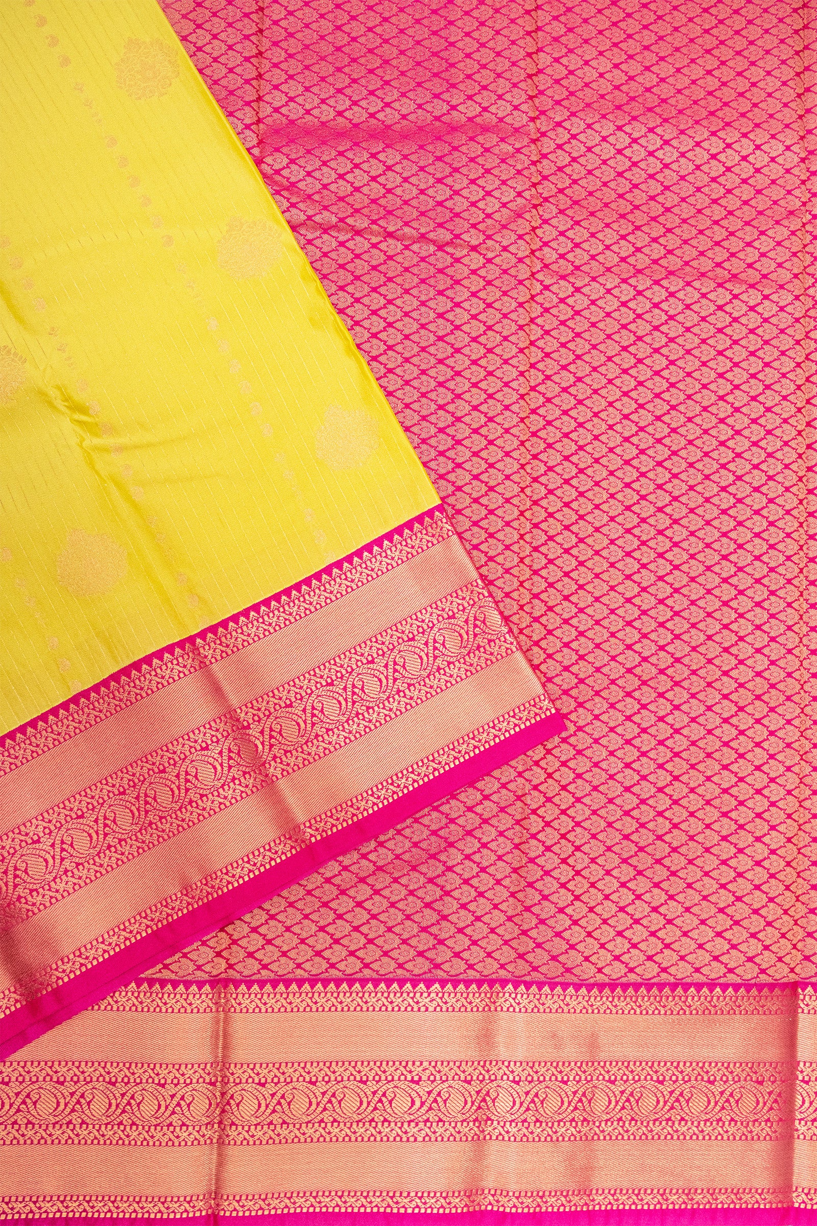 YELLOW & PINK - KANCHIPURAM KORVAI SEMI SILK SAREE