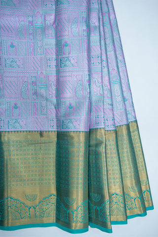 TEAL BLUE & PURPLE - DHARMAVARAM BROCADE SILVER TISSUE SILK SAREE