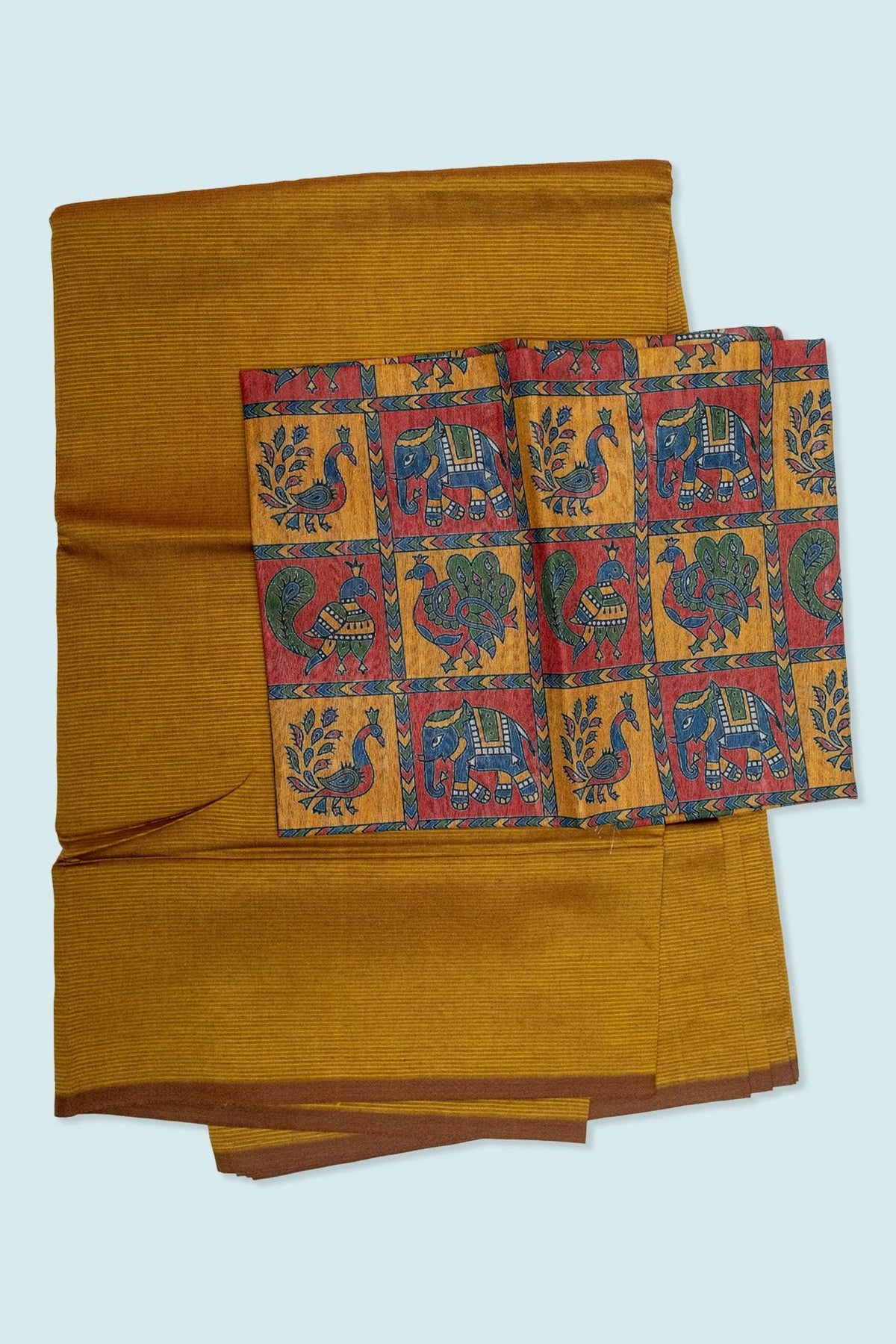 MANGALAGIRI SEMI SILK SAREE WITH KALAMKARI BLOUSE