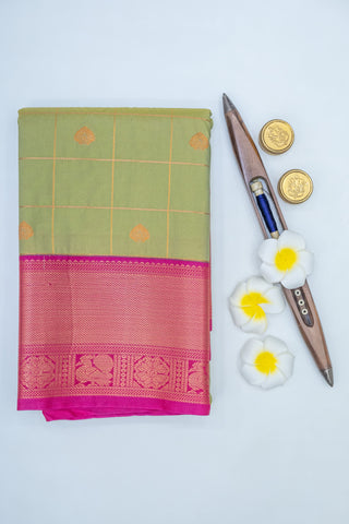 GREEN & PINK - KANCHIPURAM KORVAI SEMI SILK SAREE