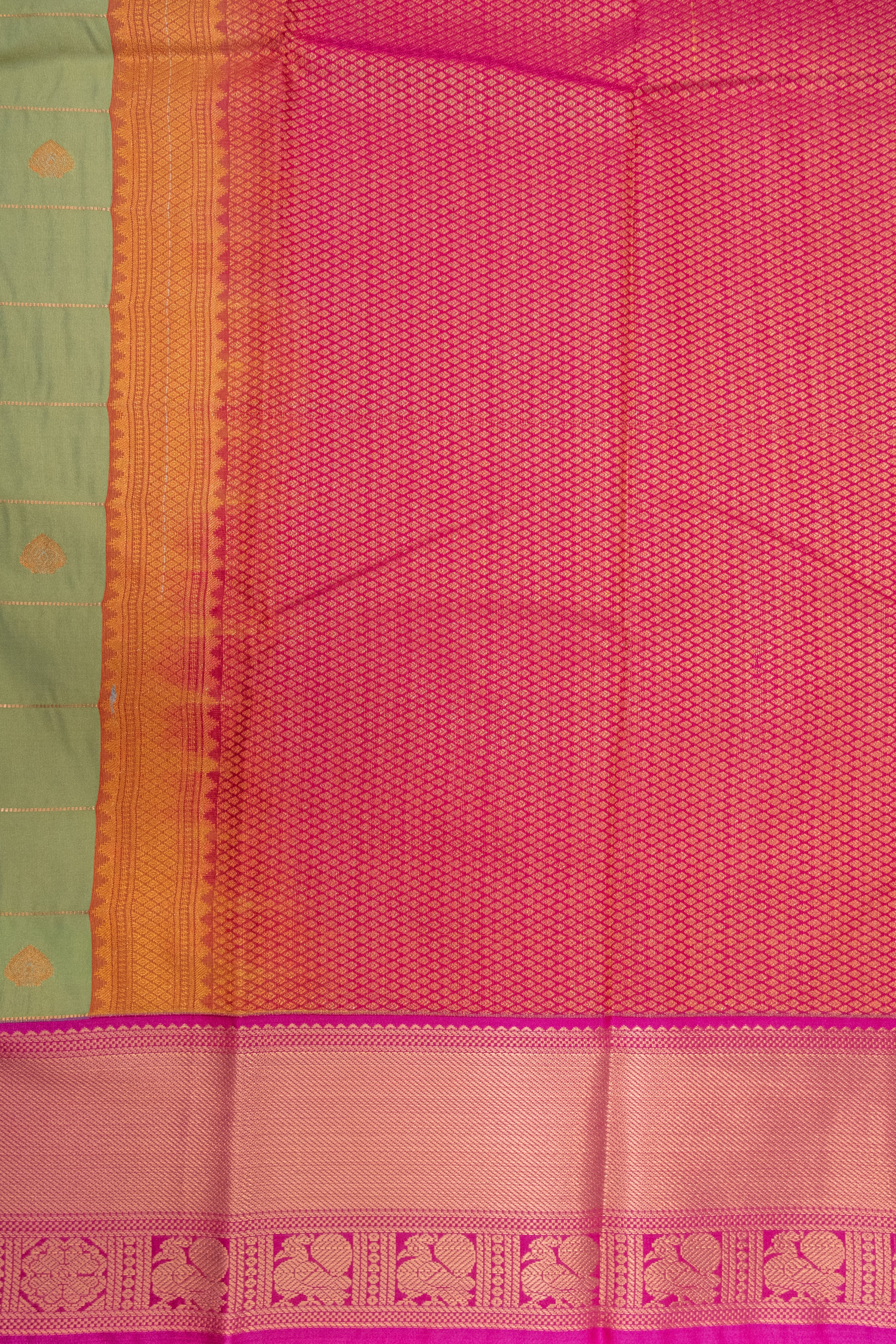 GREEN & PINK - KANCHIPURAM KORVAI SEMI SILK SAREE