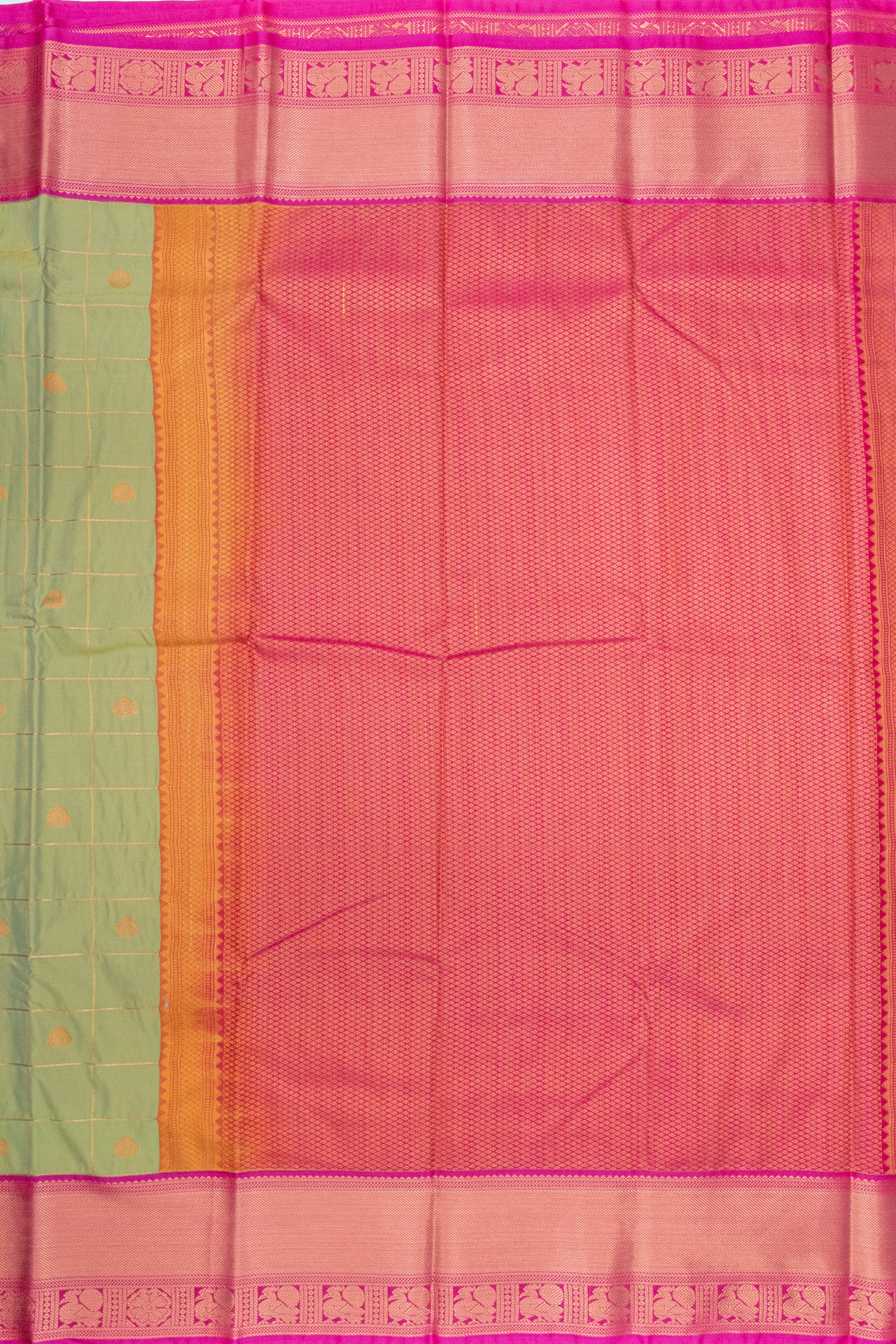 GREEN & PINK - KANCHIPURAM KORVAI SEMI SILK SAREE