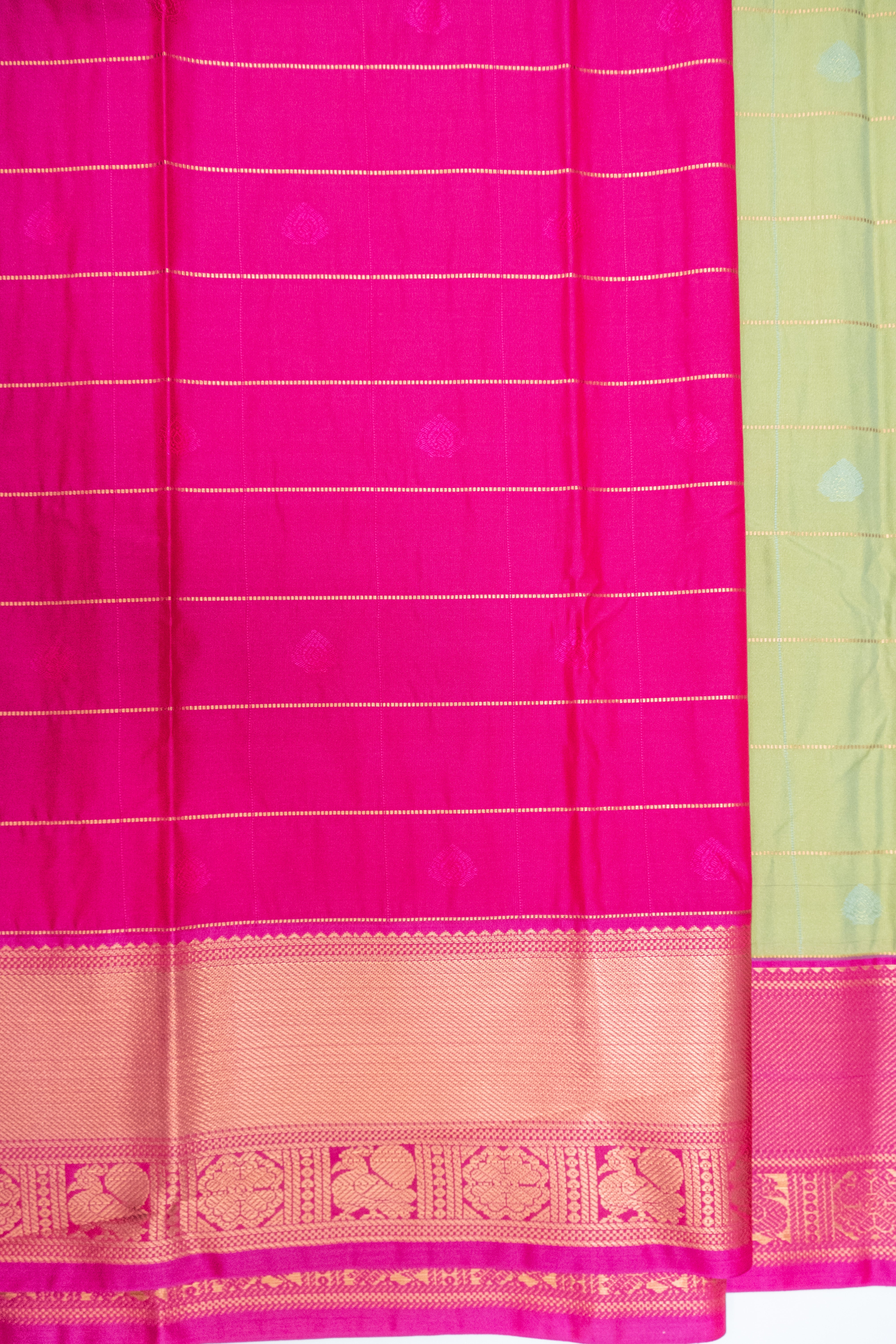 GREEN & PINK - KANCHIPURAM KORVAI SEMI SILK SAREE