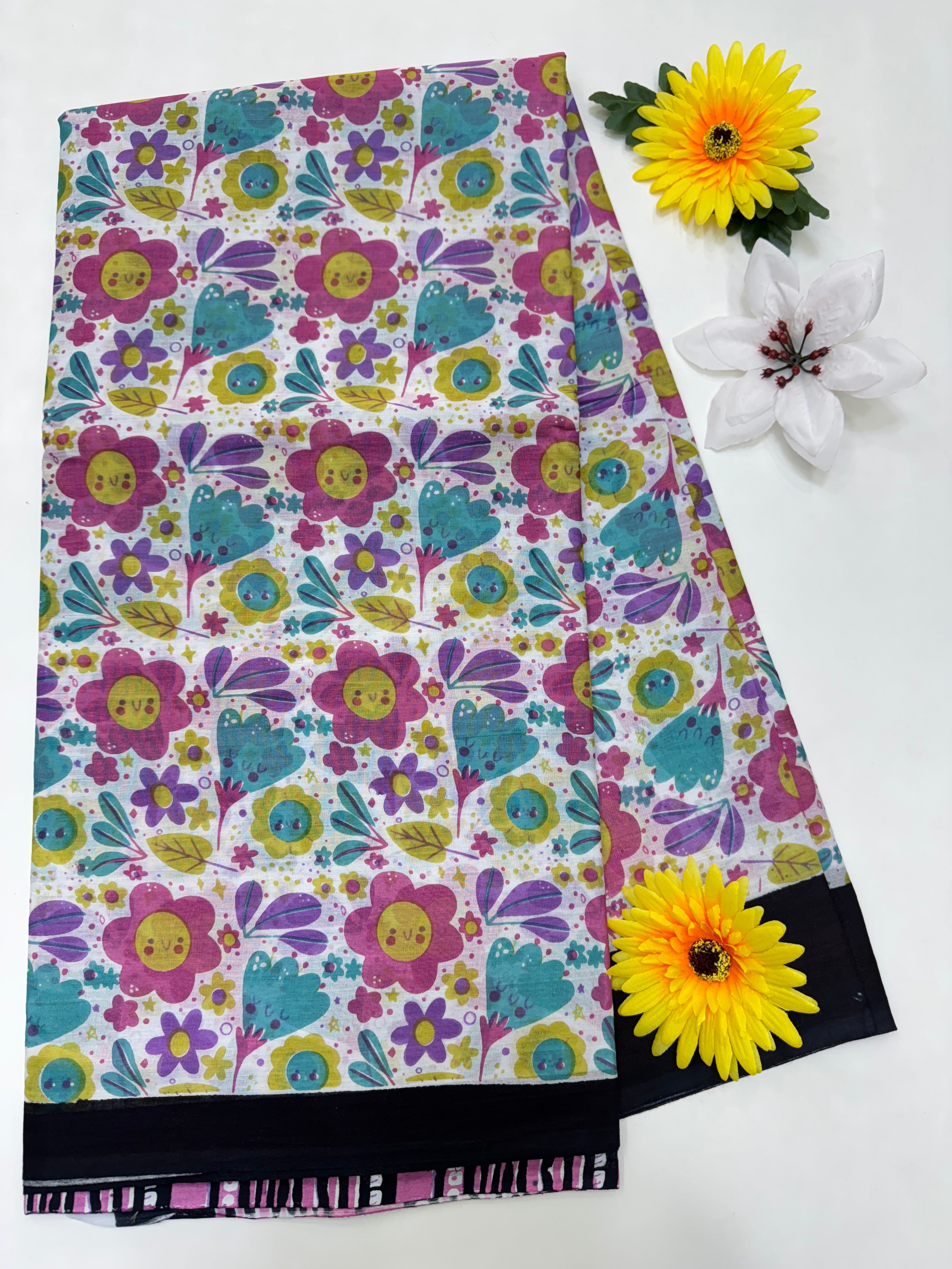 BAGRU MULMUL SOFT COTTON SAREE - FLOWERS