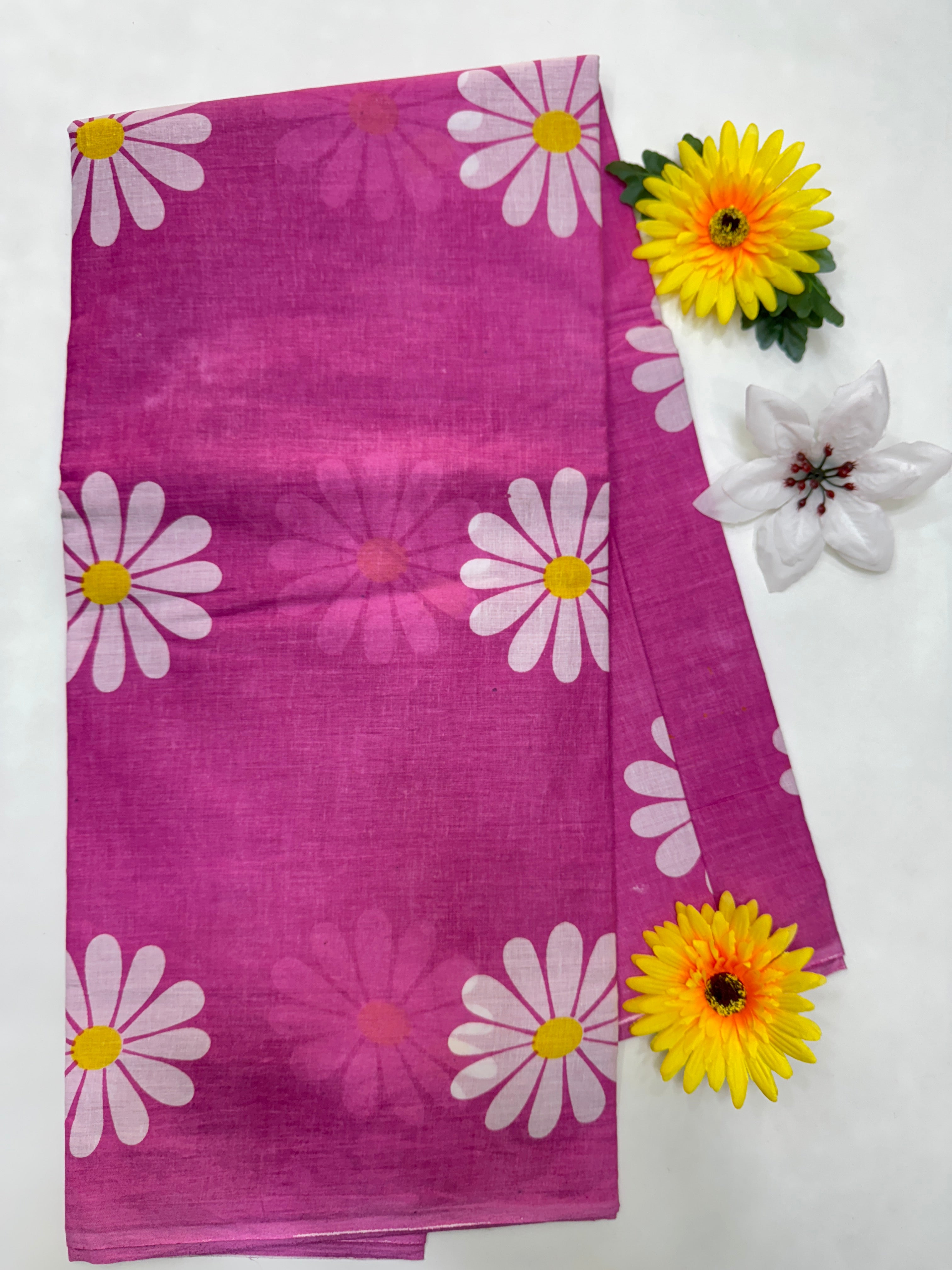 BAGRU MULMUL SOFT COTTON SAREE - DAISY FLOWERS