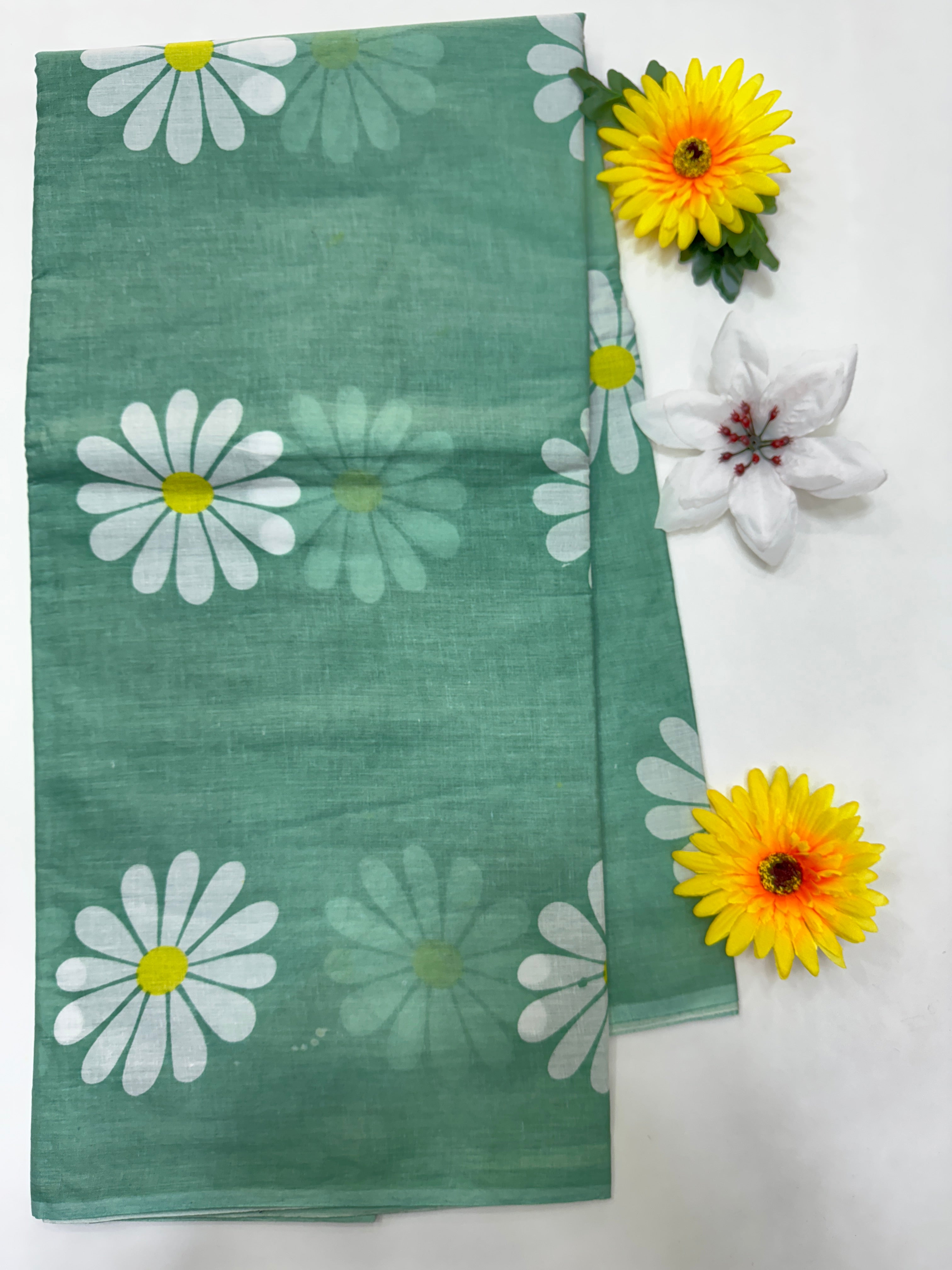 BAGRU MULMUL SOFT COTTON SAREE - DAISY FLOWERS