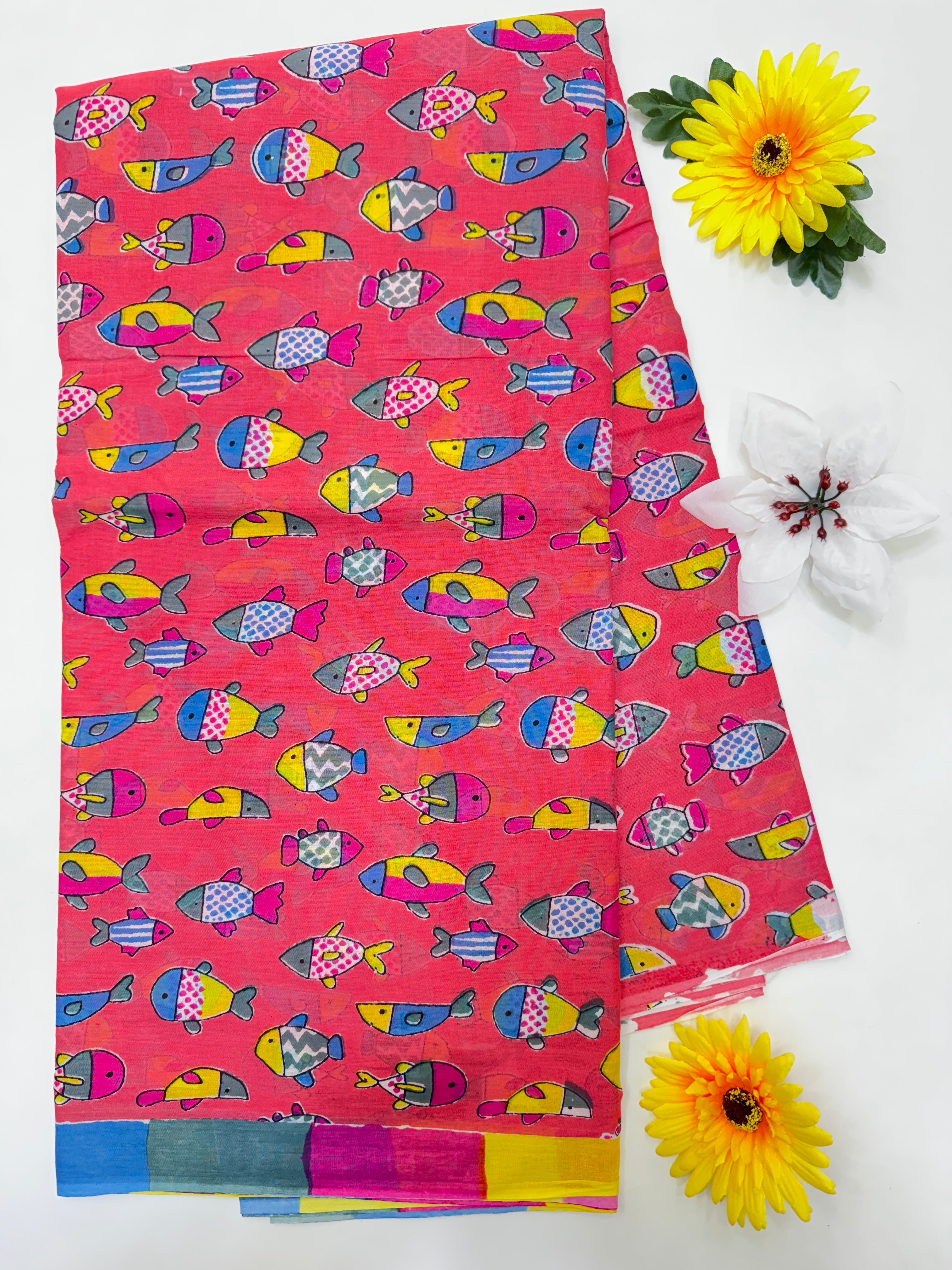 BAGRU MULMUL SOFT COTTON SAREE - FISHES