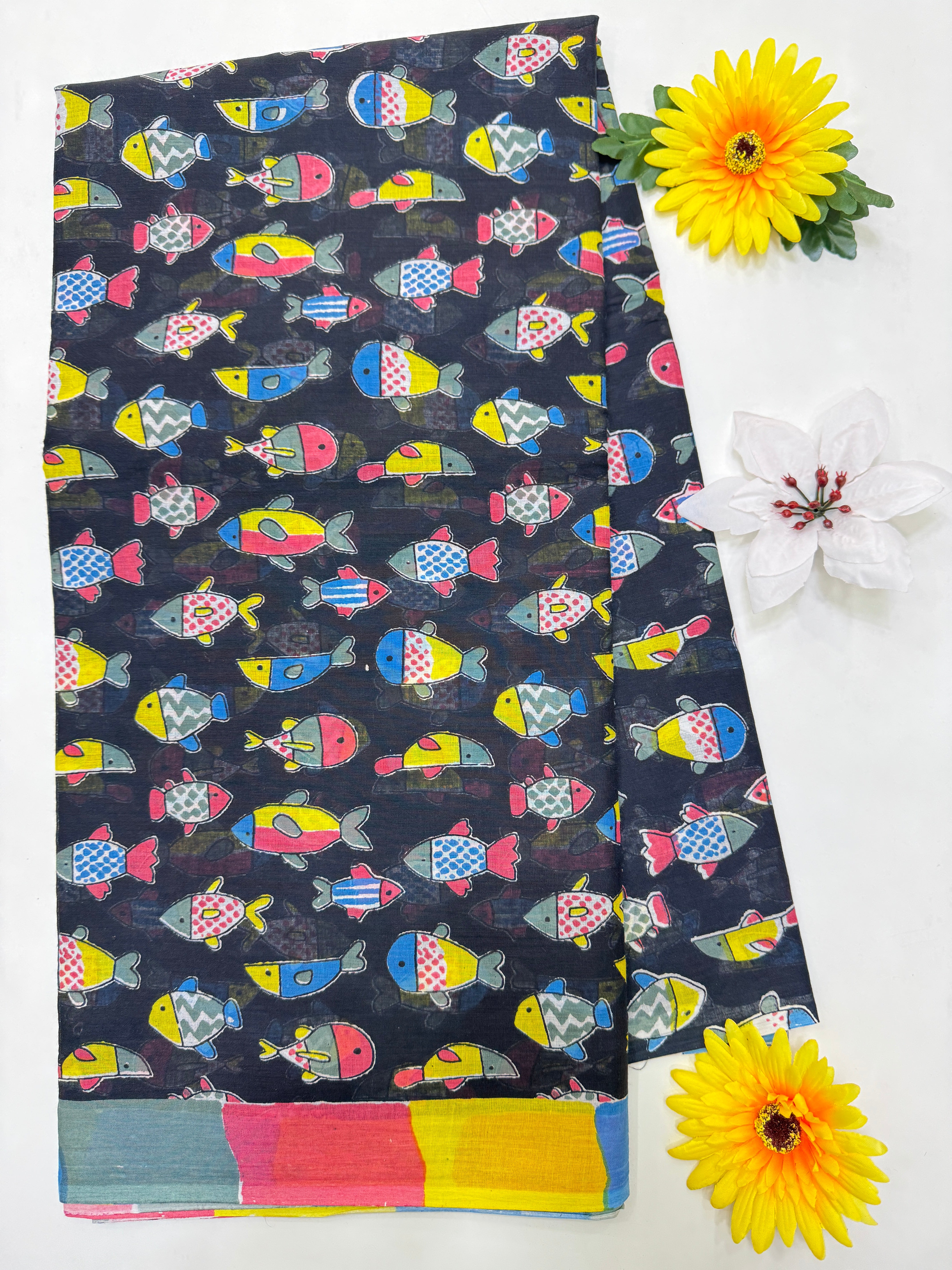 BAGRU MULMUL SOFT COTTON SAREE - FISHES