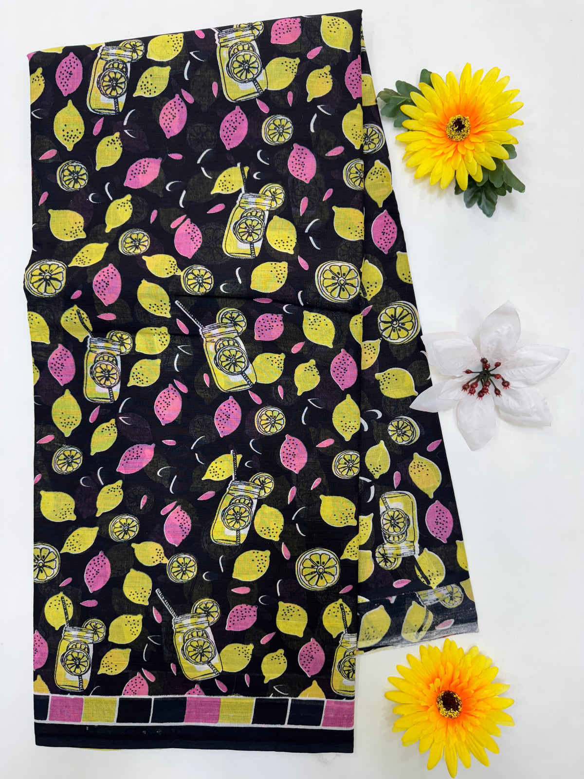 BAGRU MULMUL SOFT COTTON SAREE - LEMONADE