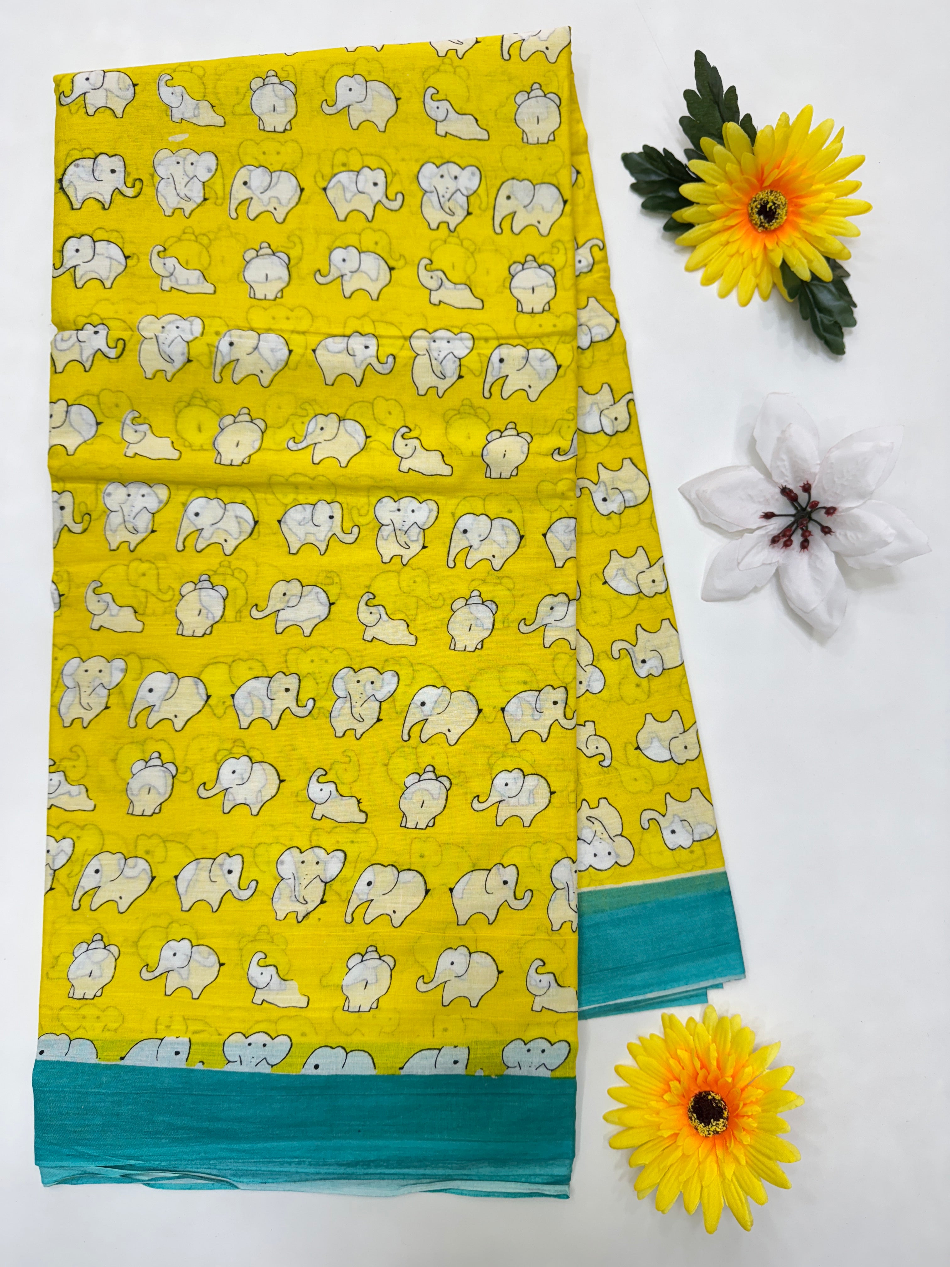 BAGRU MULMUL SOFT COTTON SAREE - ELEPHANTS