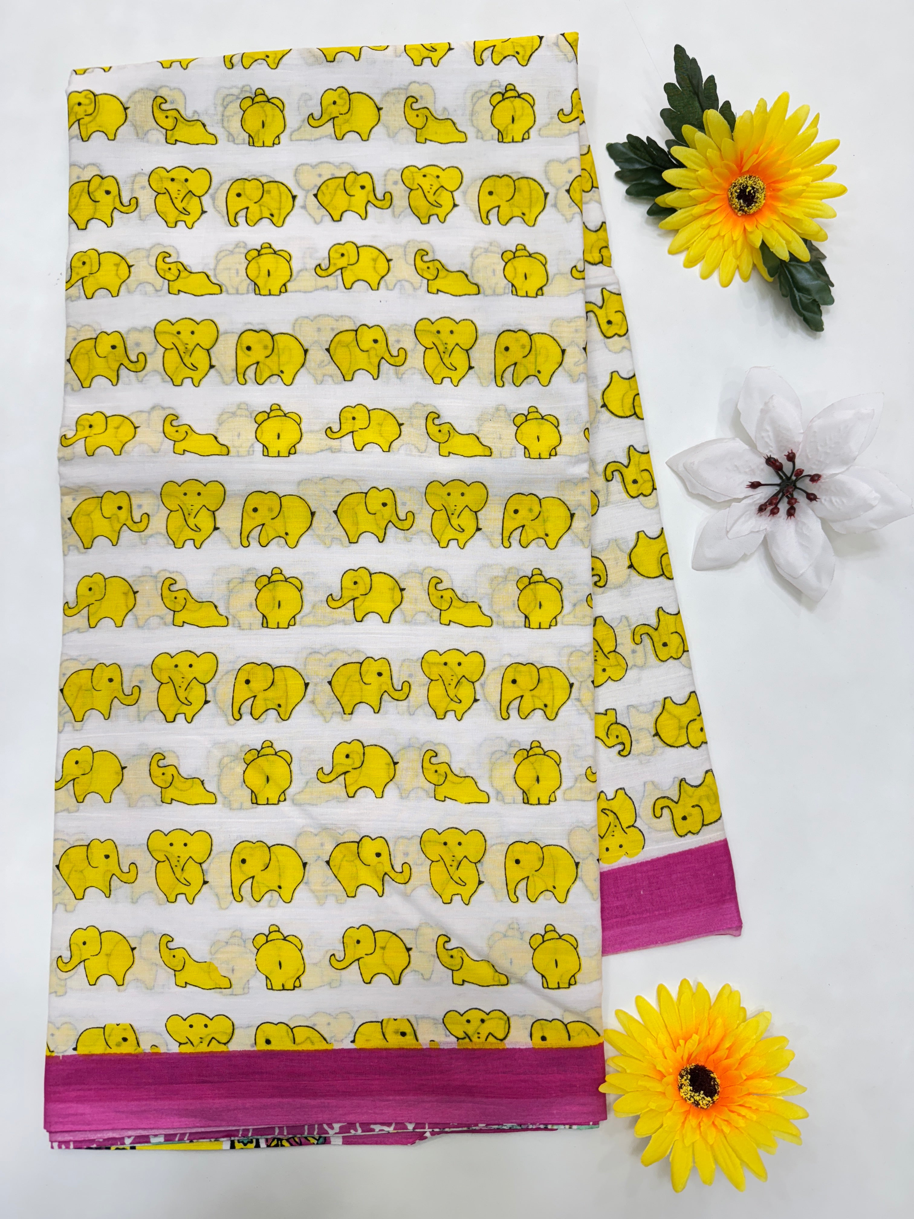 BAGRU MULMUL SOFT COTTON SAREE - ELEPHANTS